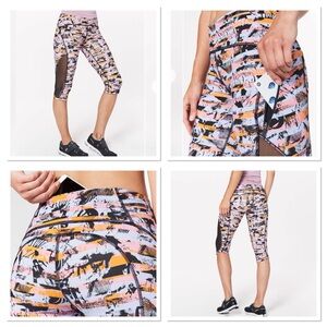 Lululemon Sun Runner Crop Inversion Multi / Black Abstract Capri Leggings Sz 4